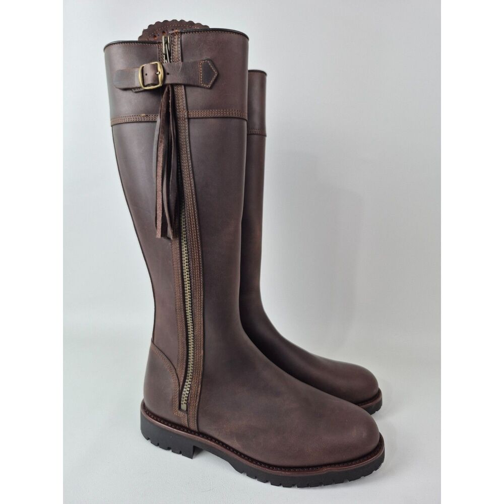 Penelope Chilvers Women's Brown Leather Tassel Knee-High Riding Boots Size 39